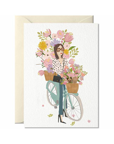 Bijzondere wenskaarten - Wenskaart Flower Girl on Bike